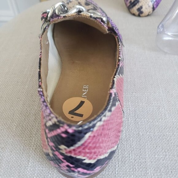 DONALD J PLINER Nolin Lavender Viper Python Leather Chain Loafer Flats Sz 7 - Picture 7 of 13